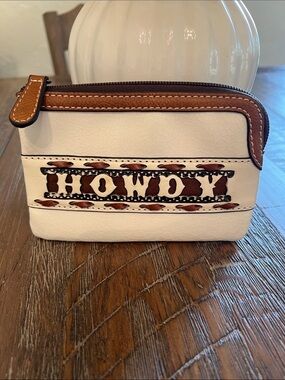 Western White and Brown Leather Accent Coin Purse